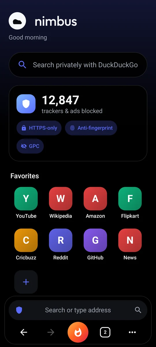 Nimbus screen: Home, AMOLED dark
